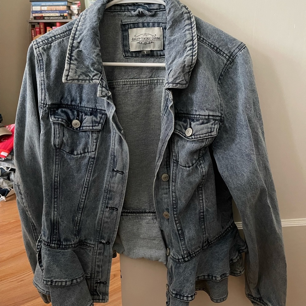 large ashley vintage charm denim jacket. never been worn, no tags.